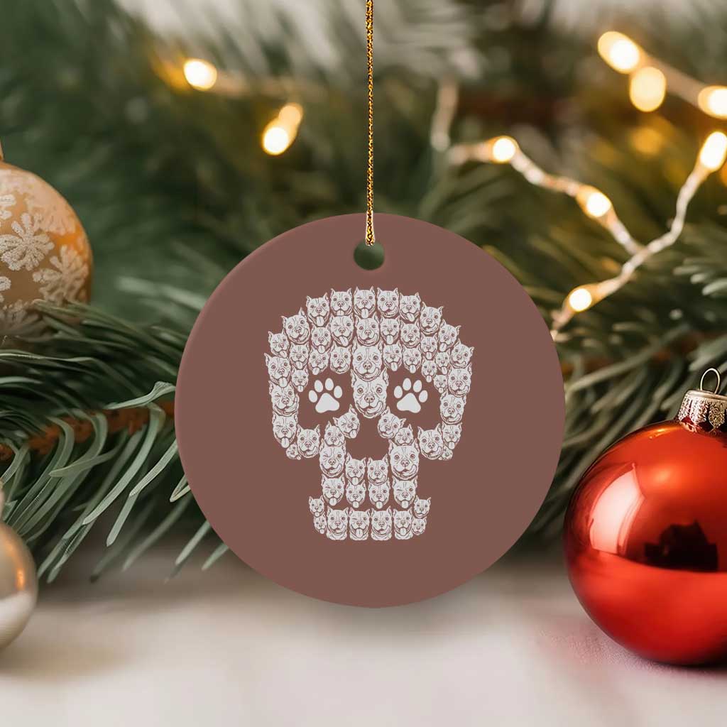 Funny Pitbull Skull Halloween Ceramic Ornament Bully Dog Lover Spooky Gift
