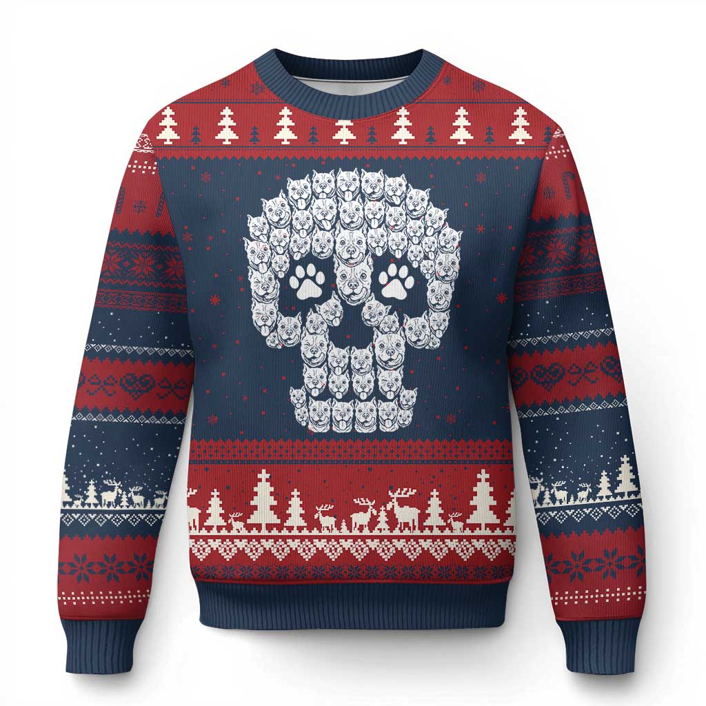 Funny Pitbull Skull Halloween Ugly Christmas Sweater Bully Dog Lover Spooky Gift