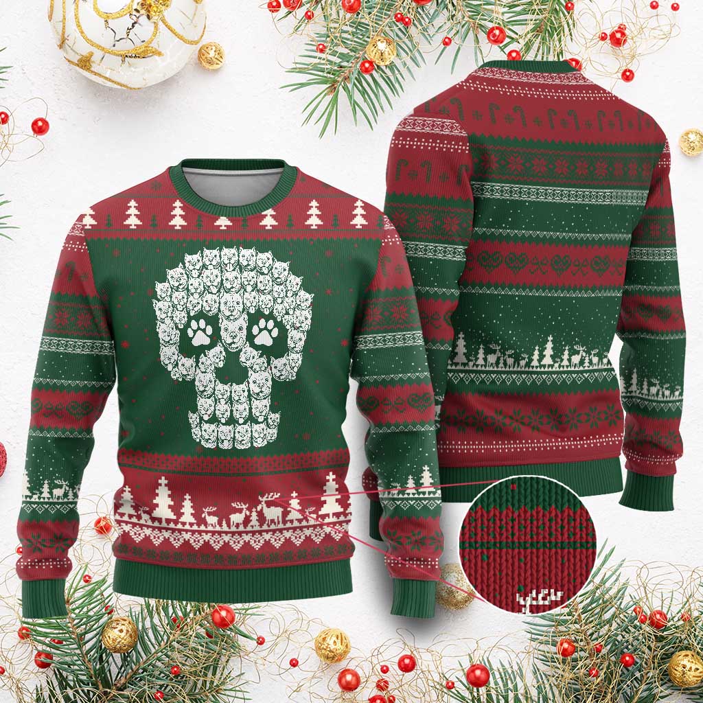 Funny Pitbull Skull Halloween Ugly Christmas Sweater Bully Dog Lover Spooky Gift