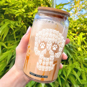 Funny Pitbull Skull Halloween Glass Can Bully Dog Lover Spooky Gift