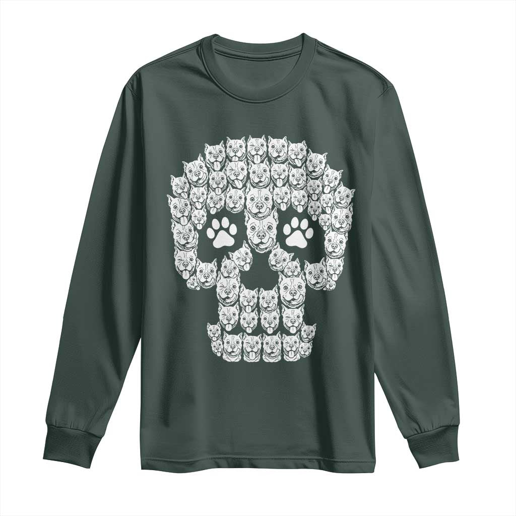 Funny Pitbull Skull Halloween Long Sleeve Shirt Bully Dog Lover Spooky Gift