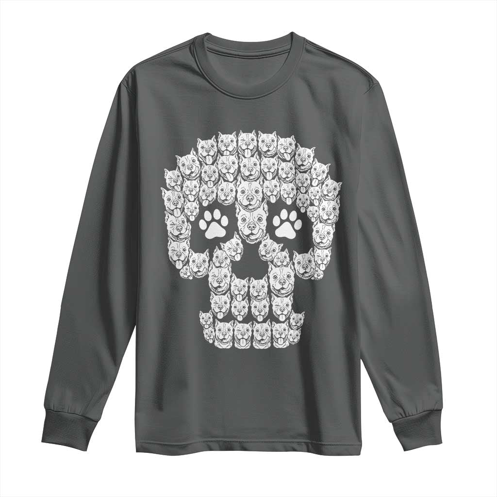 Funny Pitbull Skull Halloween Long Sleeve Shirt Bully Dog Lover Spooky Gift