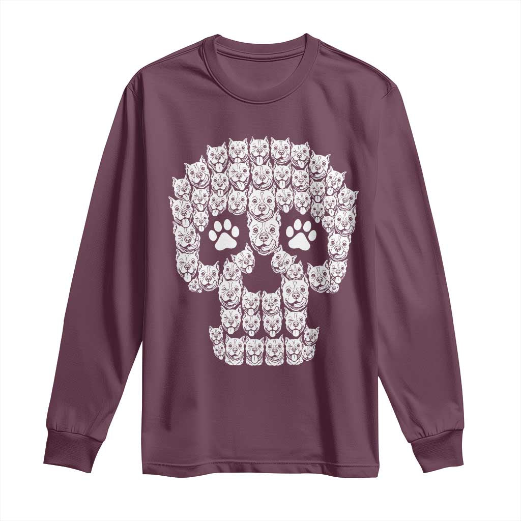 Funny Pitbull Skull Halloween Long Sleeve Shirt Bully Dog Lover Spooky Gift