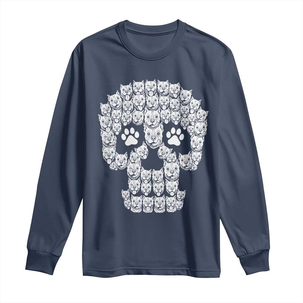 Funny Pitbull Skull Halloween Long Sleeve Shirt Bully Dog Lover Spooky Gift