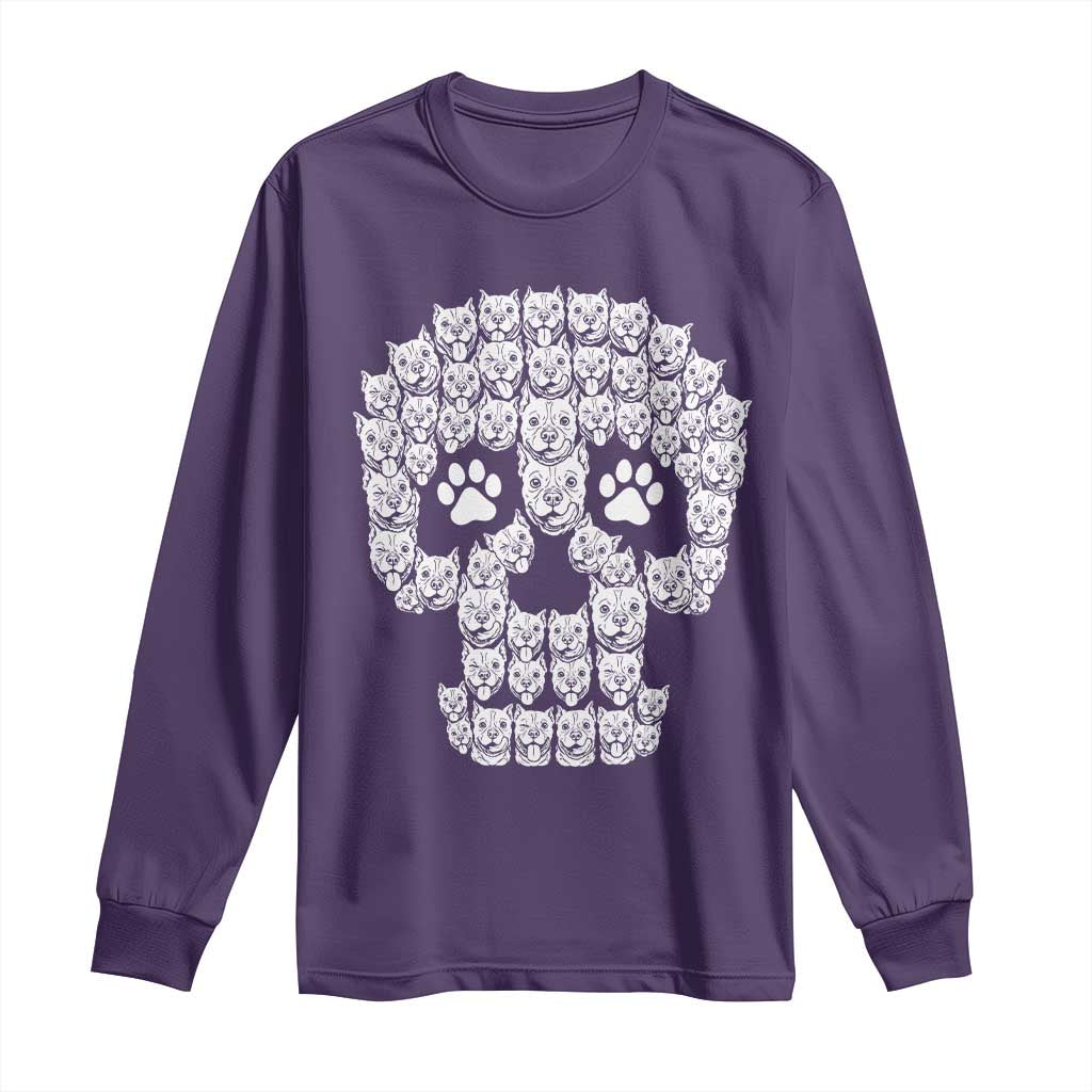 Funny Pitbull Skull Halloween Long Sleeve Shirt Bully Dog Lover Spooky Gift