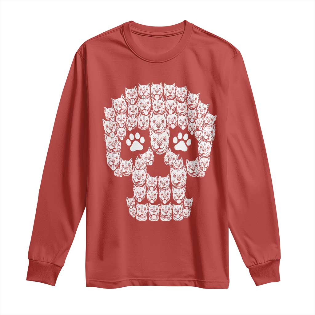 Funny Pitbull Skull Halloween Long Sleeve Shirt Bully Dog Lover Spooky Gift