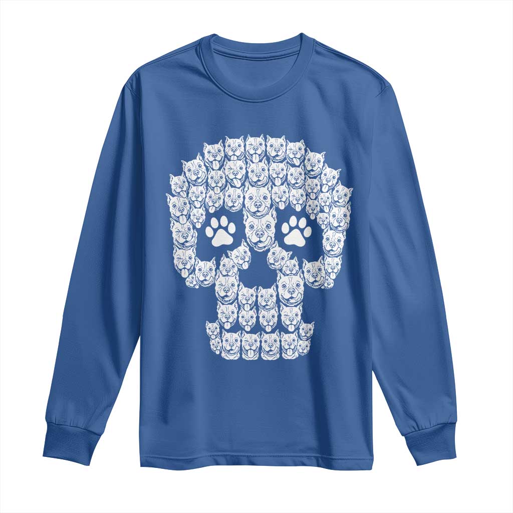 Funny Pitbull Skull Halloween Long Sleeve Shirt Bully Dog Lover Spooky Gift