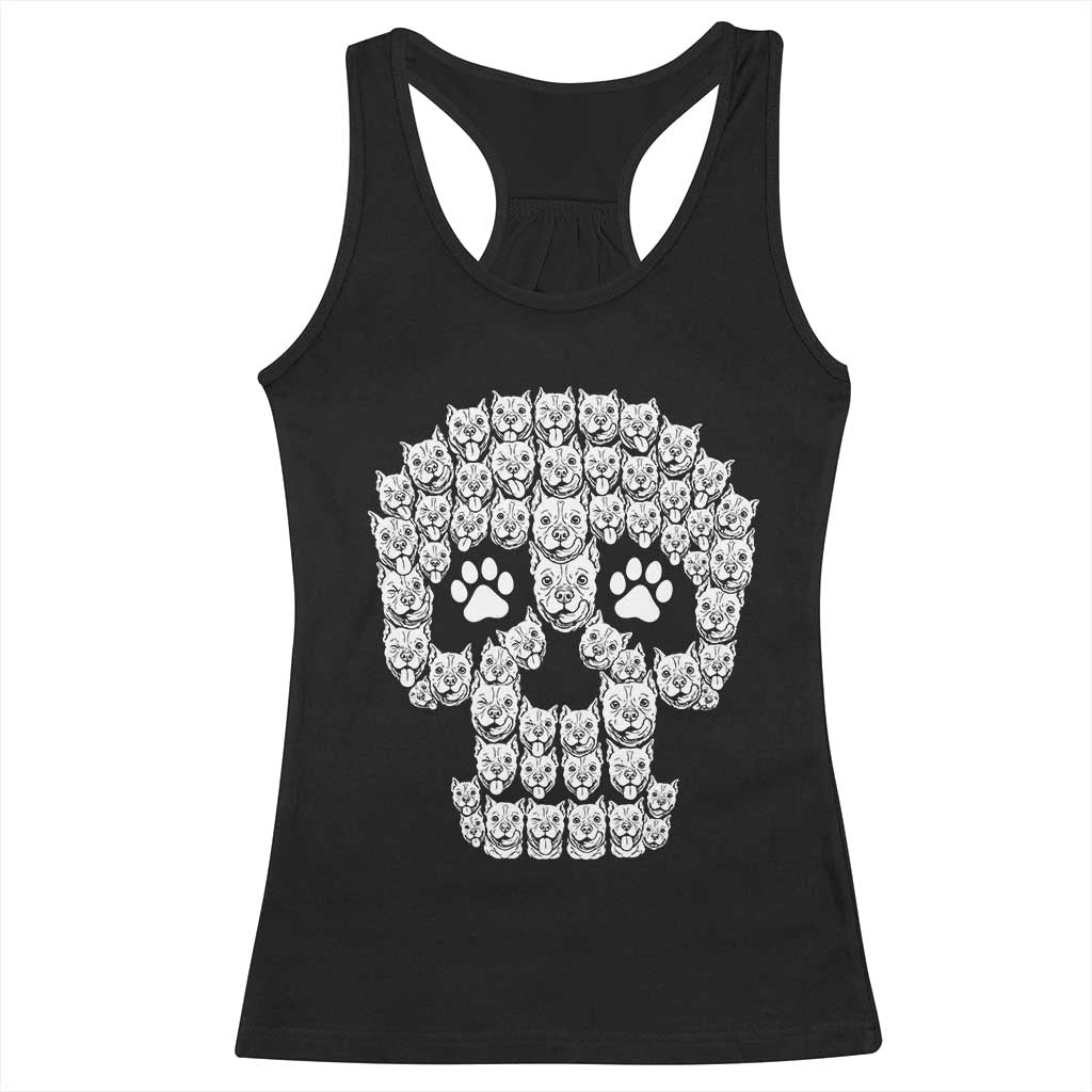 Funny Pitbull Skull Halloween Racerback Tank Top Bully Dog Lover Spooky Gift