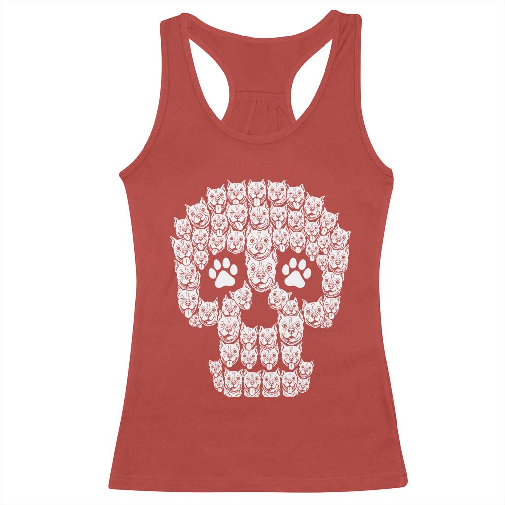 Funny Pitbull Skull Halloween Racerback Tank Top Bully Dog Lover Spooky Gift