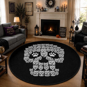 Funny Pitbull Skull Halloween Round Rug Bully Dog Lover Spooky Gift