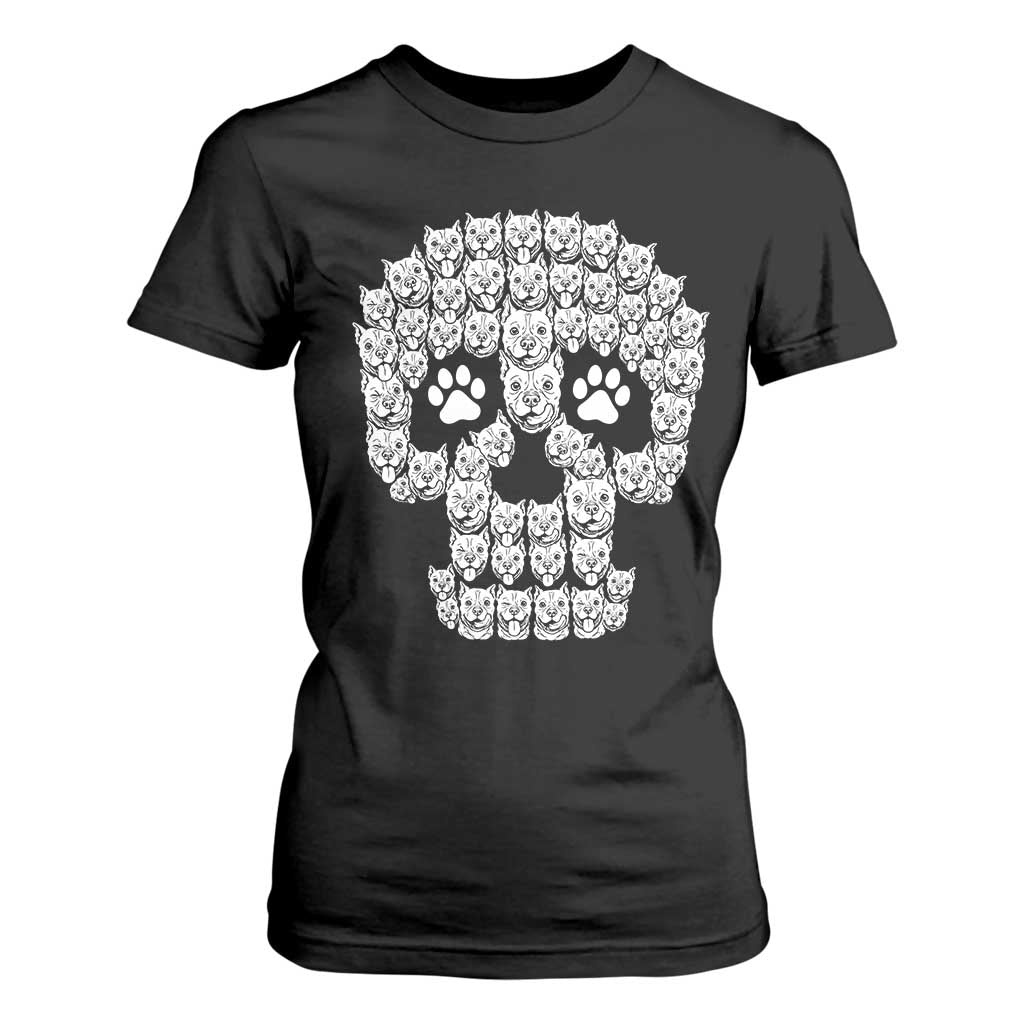 Funny Pitbull Skull Halloween T Shirt For Women Bully Dog Lover Spooky Gift