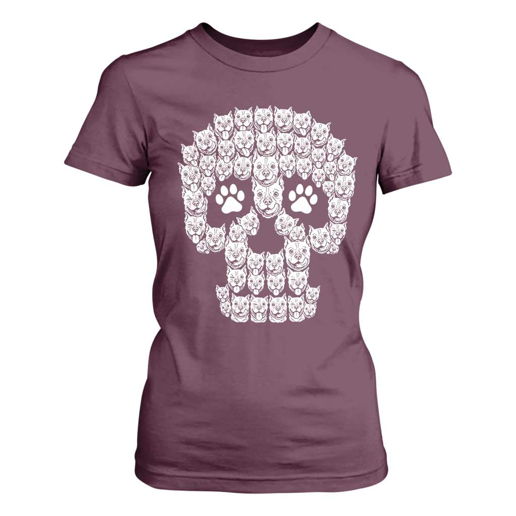 Funny Pitbull Skull Halloween T Shirt For Women Bully Dog Lover Spooky Gift