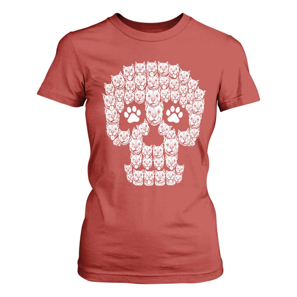 Funny Pitbull Skull Halloween T Shirt For Women Bully Dog Lover Spooky Gift