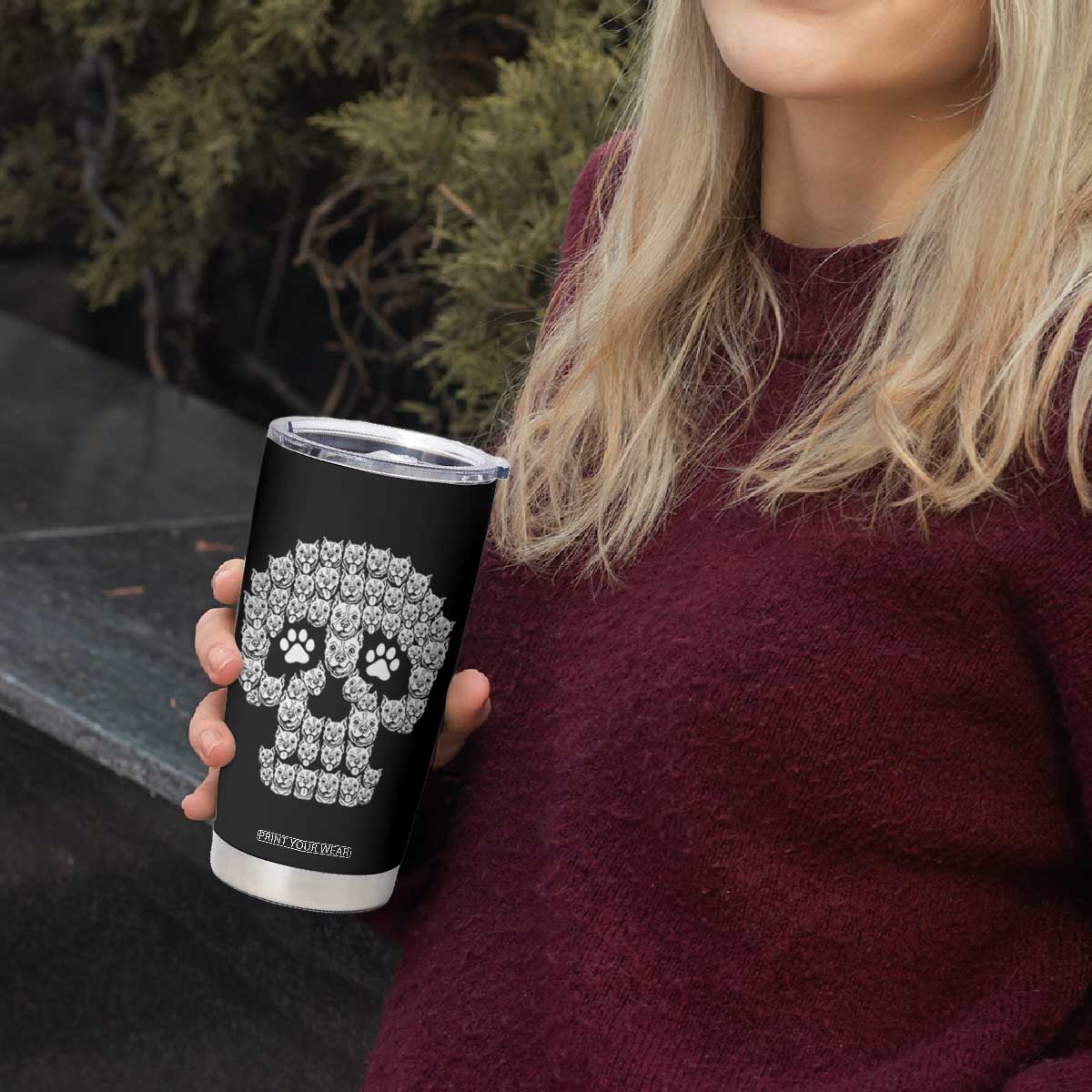 Funny Pitbull Skull Halloween Tumbler Cup Bully Dog Lover Spooky Gift