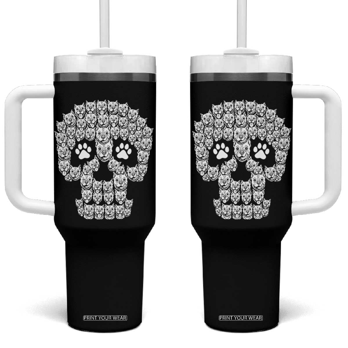 Funny Pitbull Skull Halloween Tumbler With Handle Bully Dog Lover Spooky Gift