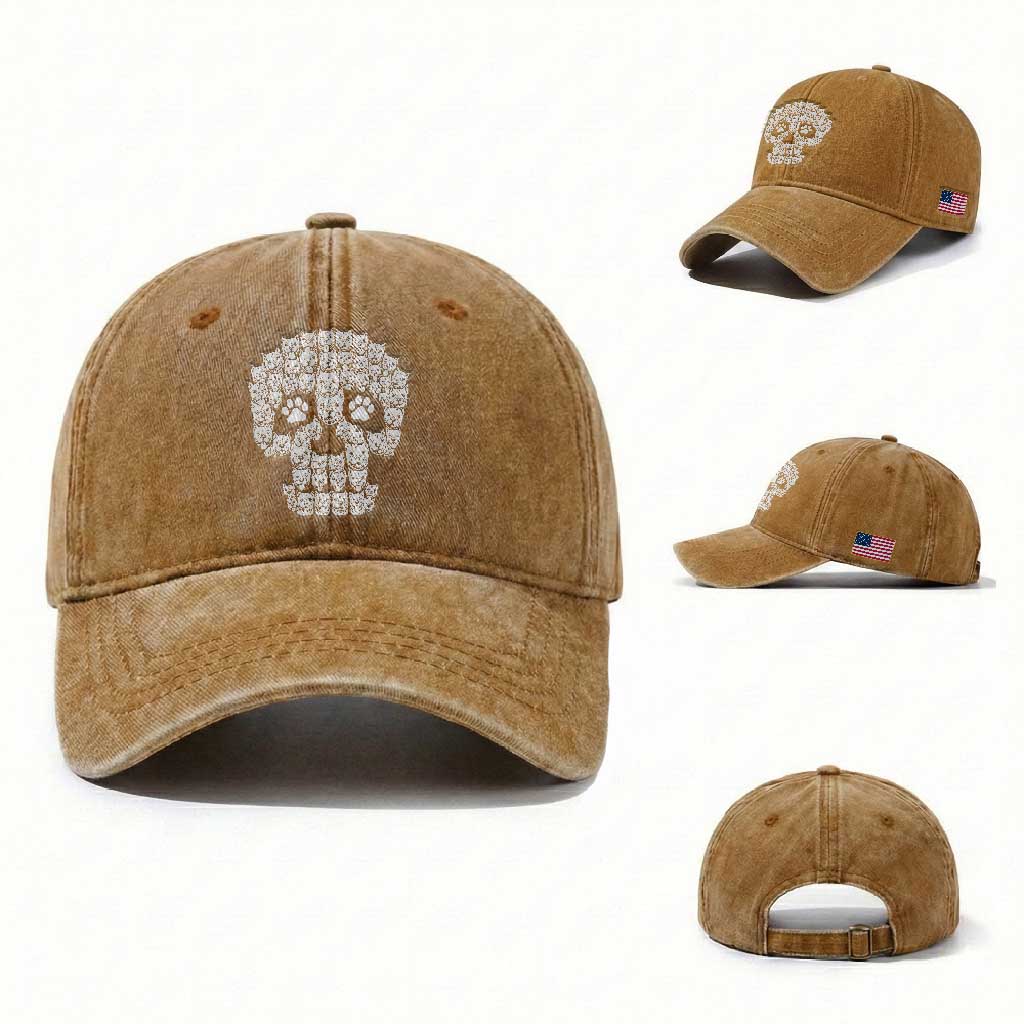 Funny Pitbull Skull Halloween Washed Cotton Baseball Cap Bully Dog Lover Spooky Gift
