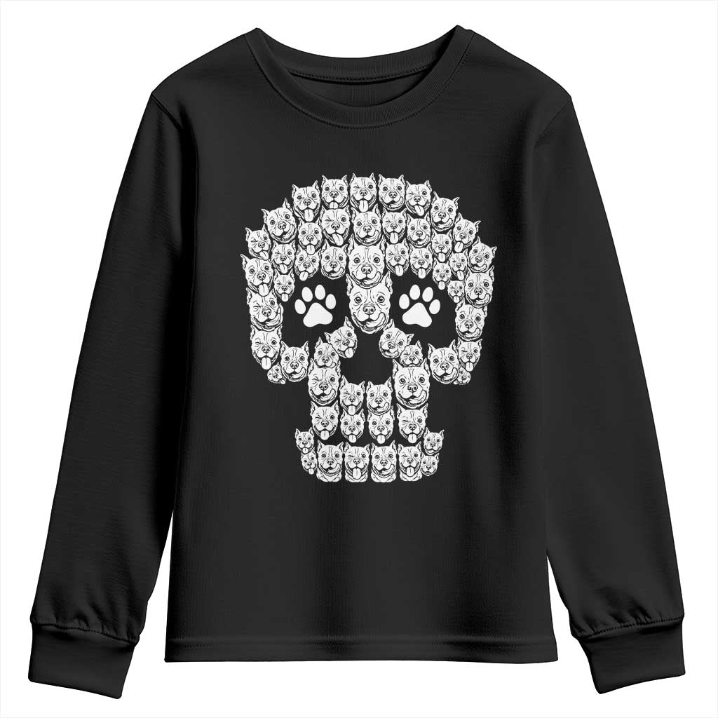 Funny Pitbull Skull Halloween Youth Sweatshirt Bully Dog Lover Spooky Gift
