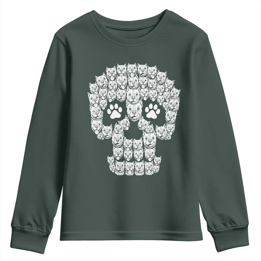 Funny Pitbull Skull Halloween Youth Sweatshirt Bully Dog Lover Spooky Gift