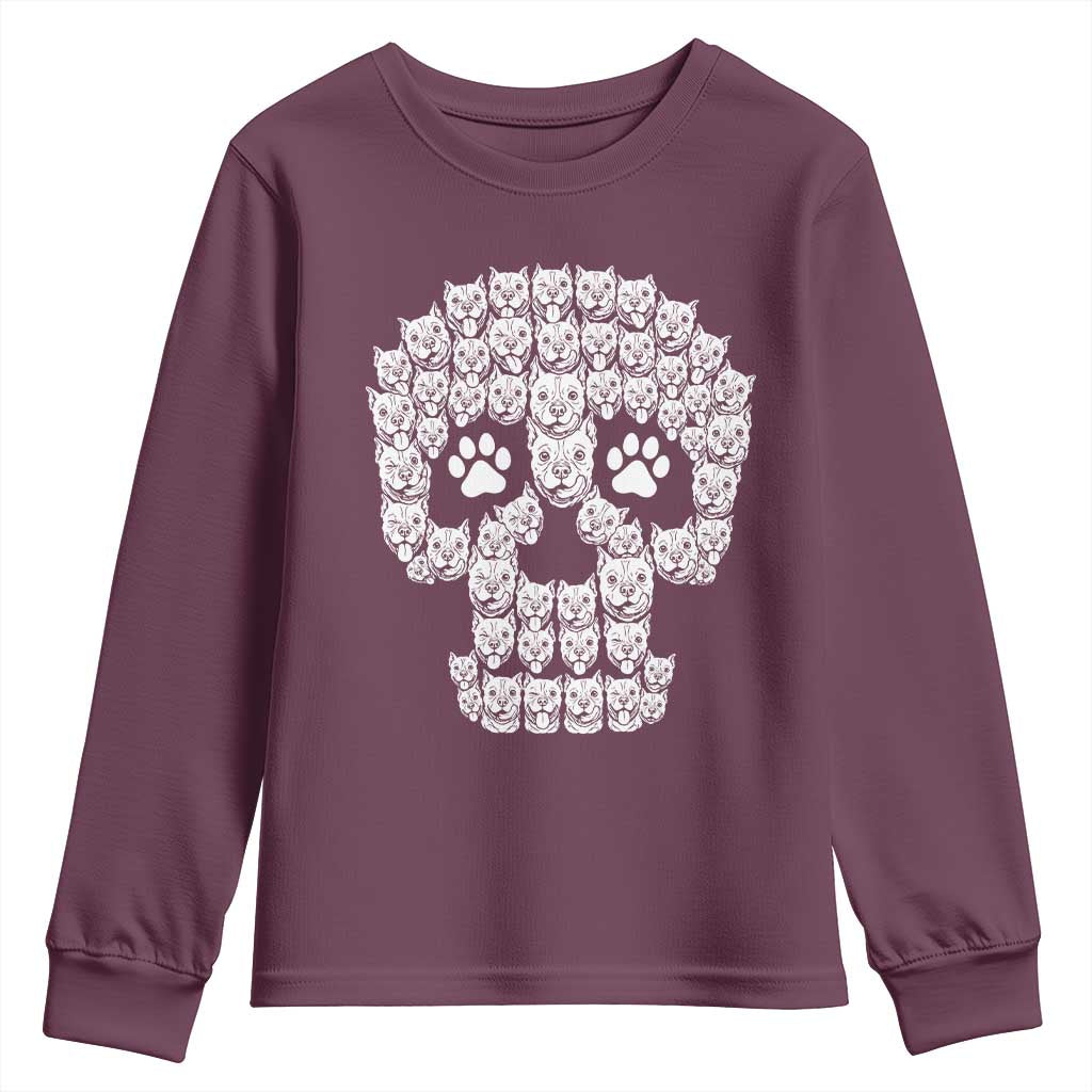 Funny Pitbull Skull Halloween Youth Sweatshirt Bully Dog Lover Spooky Gift