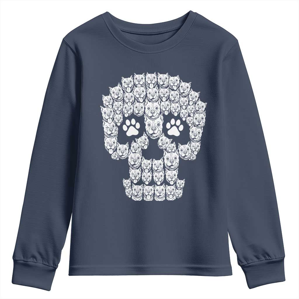 Funny Pitbull Skull Halloween Youth Sweatshirt Bully Dog Lover Spooky Gift