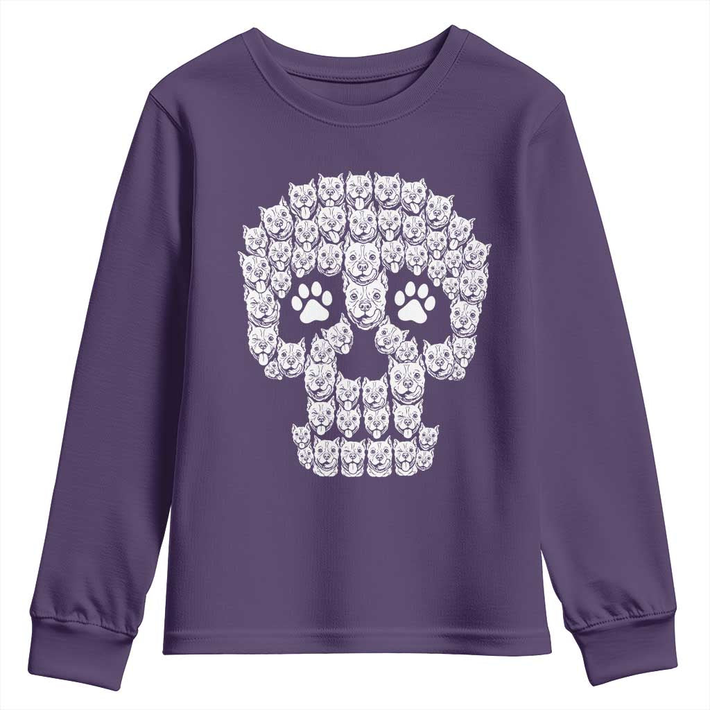 Funny Pitbull Skull Halloween Youth Sweatshirt Bully Dog Lover Spooky Gift