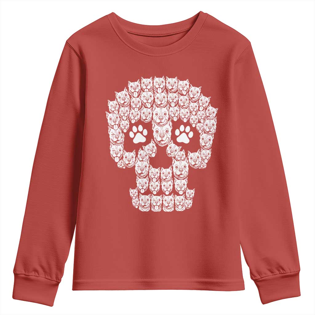 Funny Pitbull Skull Halloween Youth Sweatshirt Bully Dog Lover Spooky Gift