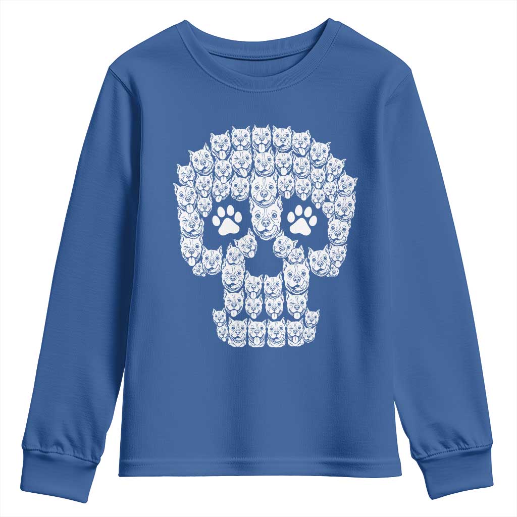 Funny Pitbull Skull Halloween Youth Sweatshirt Bully Dog Lover Spooky Gift