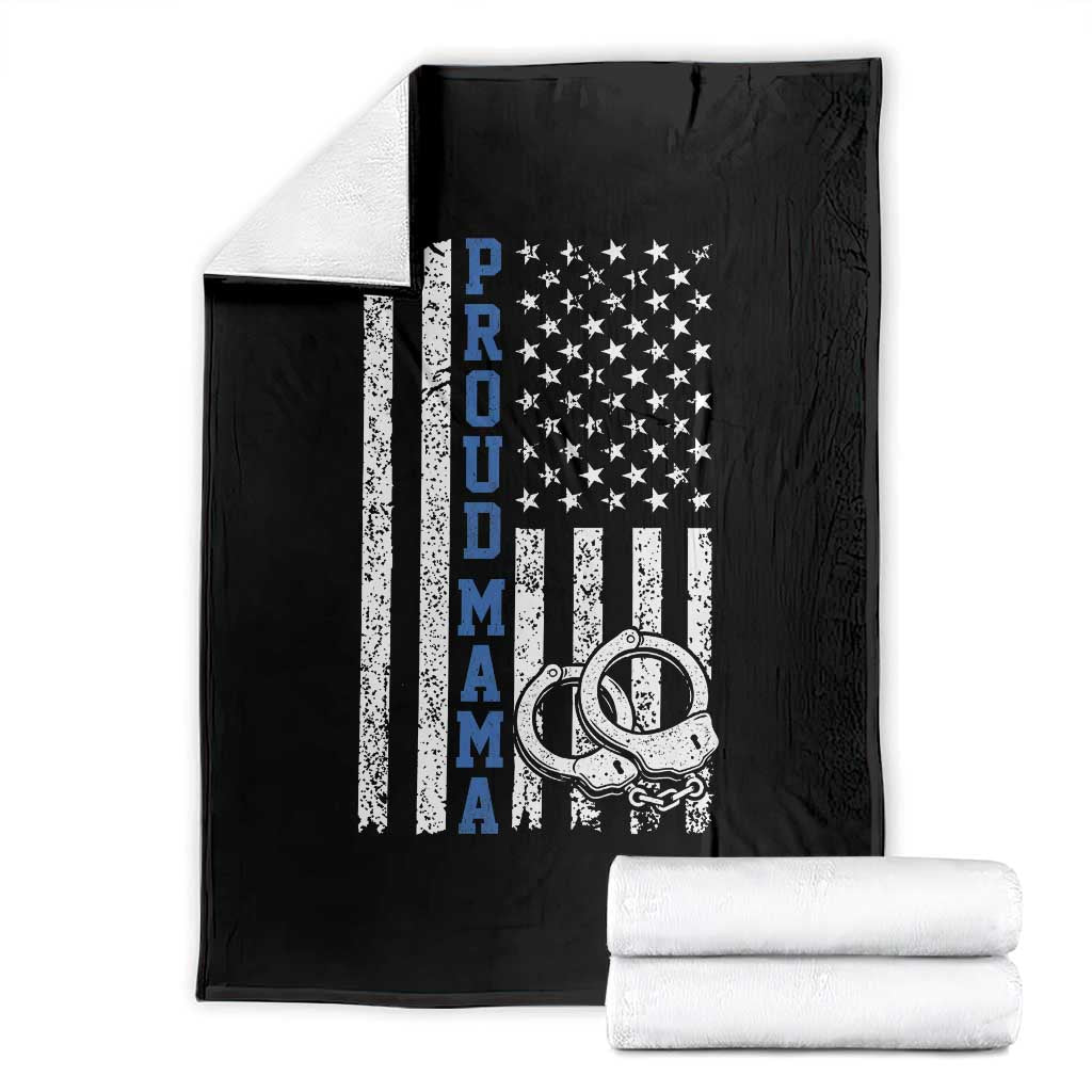 Proud Police Mom Throw Blanket Patriotic Flag Handcuffs Law Enforcement Gift