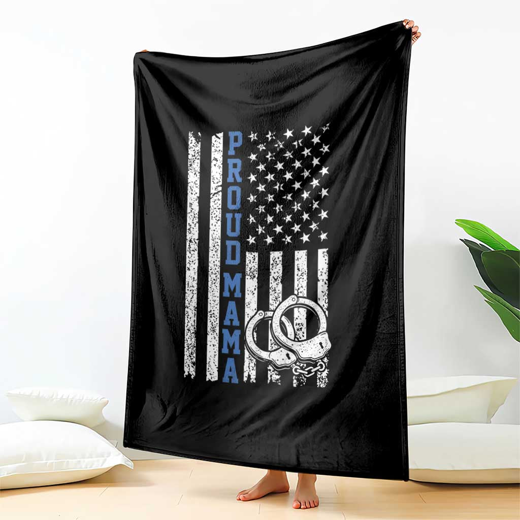 Proud Police Mom Throw Blanket Patriotic Flag Handcuffs Law Enforcement Gift