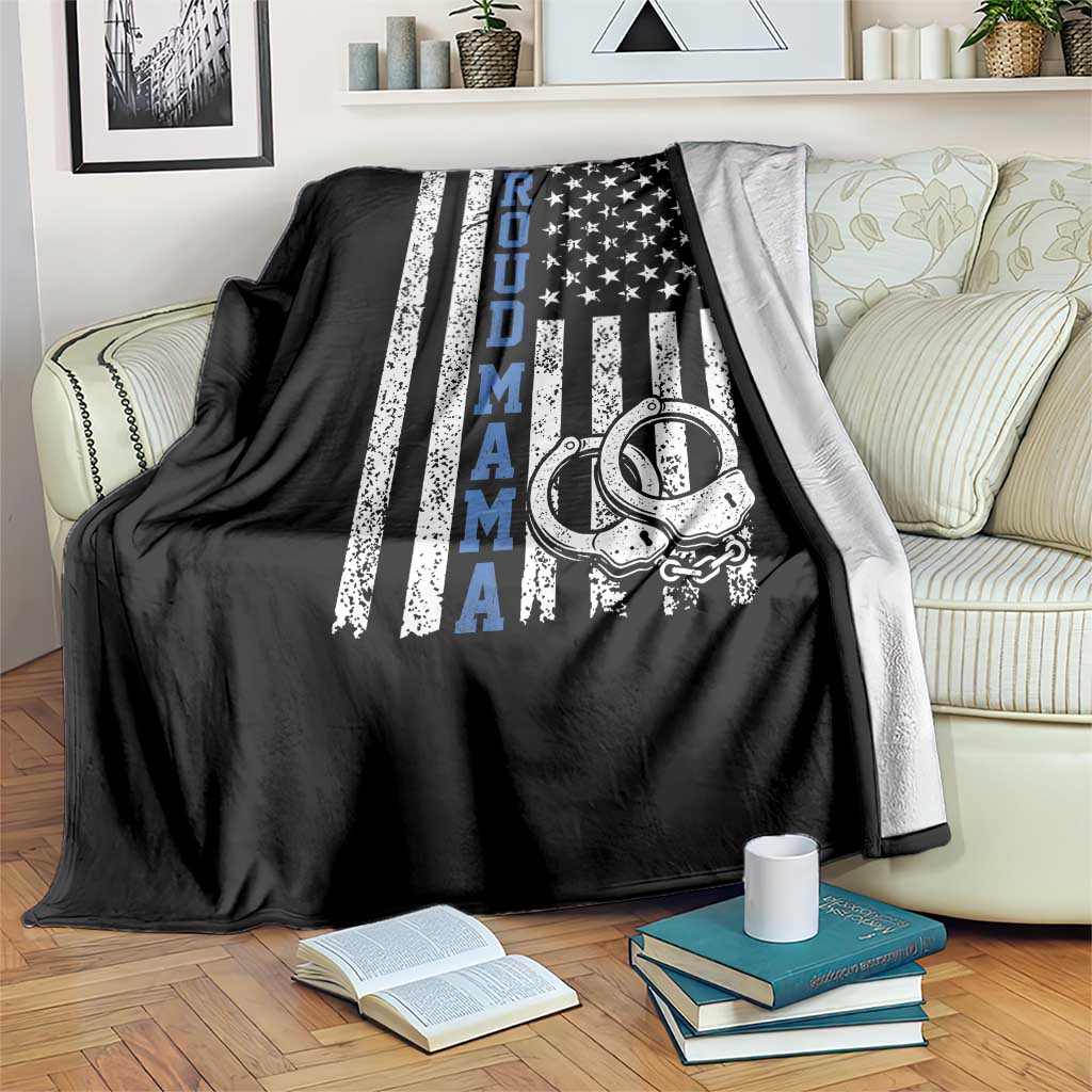 Proud Police Mom Throw Blanket Patriotic Flag Handcuffs Law Enforcement Gift