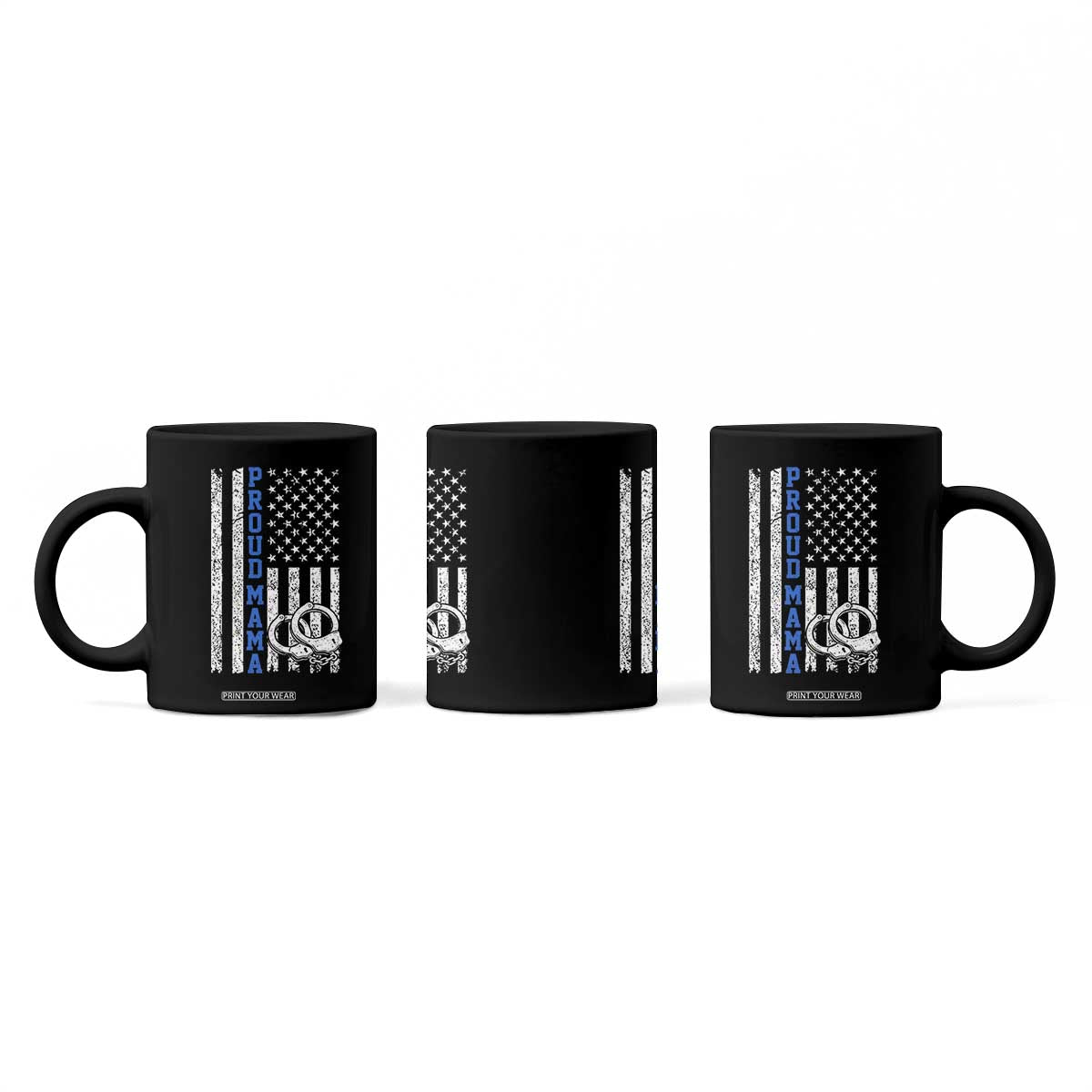 Proud Police Mom Coffee Mug Patriotic Flag Handcuffs Law Enforcement Gift