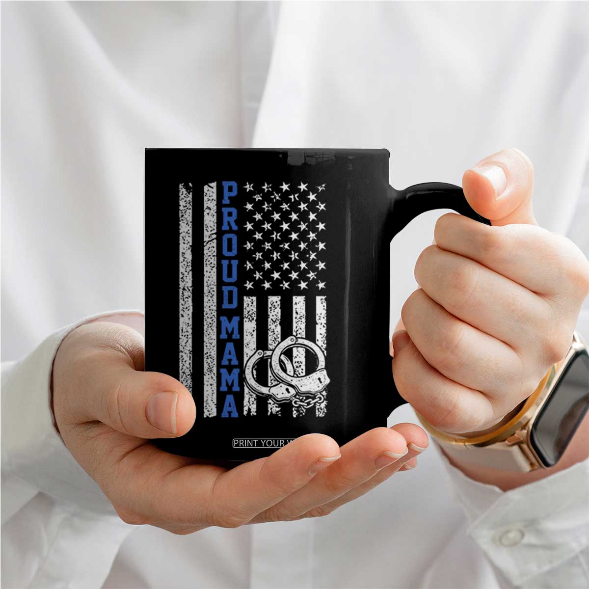 Proud Police Mom Coffee Mug Patriotic Flag Handcuffs Law Enforcement Gift