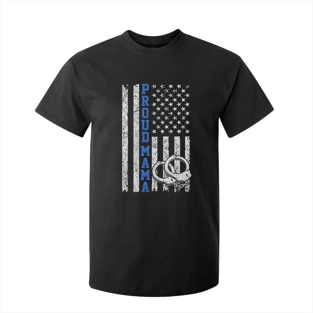 Proud Police Mom T Shirt For Kid Patriotic Flag Handcuffs Law Enforcement Gift