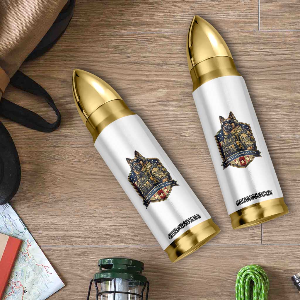 Tactical K9 German Shepherd Dog Bullet Tumbler Loyalty Courage Duty Patriotic Flag Gift
