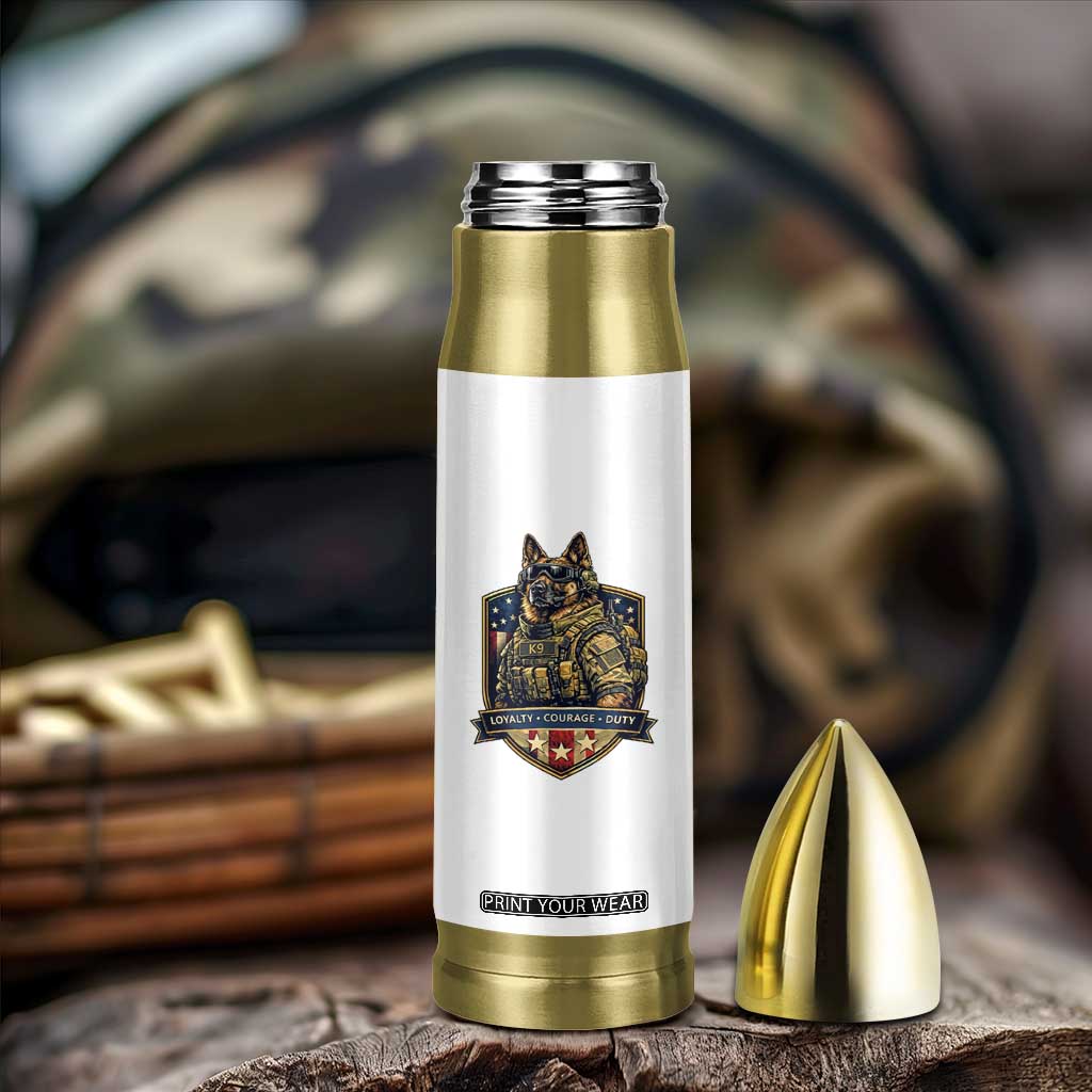 Tactical K9 German Shepherd Dog Bullet Tumbler Loyalty Courage Duty Patriotic Flag Gift