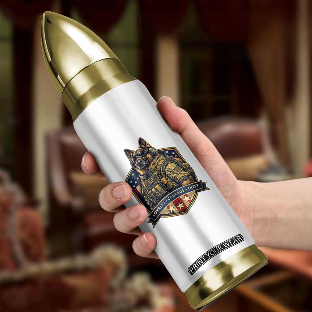 Tactical K9 German Shepherd Dog Bullet Tumbler Loyalty Courage Duty Patriotic Flag Gift