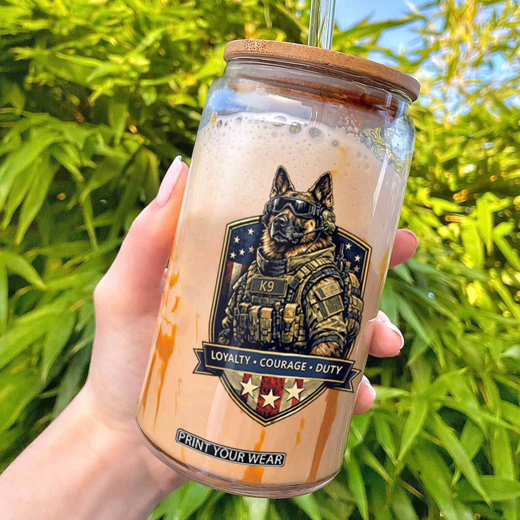Tactical K9 German Shepherd Dog Glass Can Loyalty Courage Duty Patriotic Flag Gift