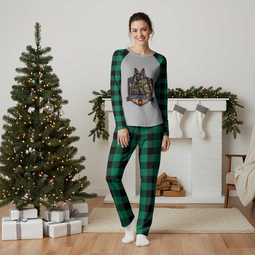 Tactical K9 German Shepherd Dog Plaid Pajama Set Loyalty Courage Duty Patriotic Flag Gift