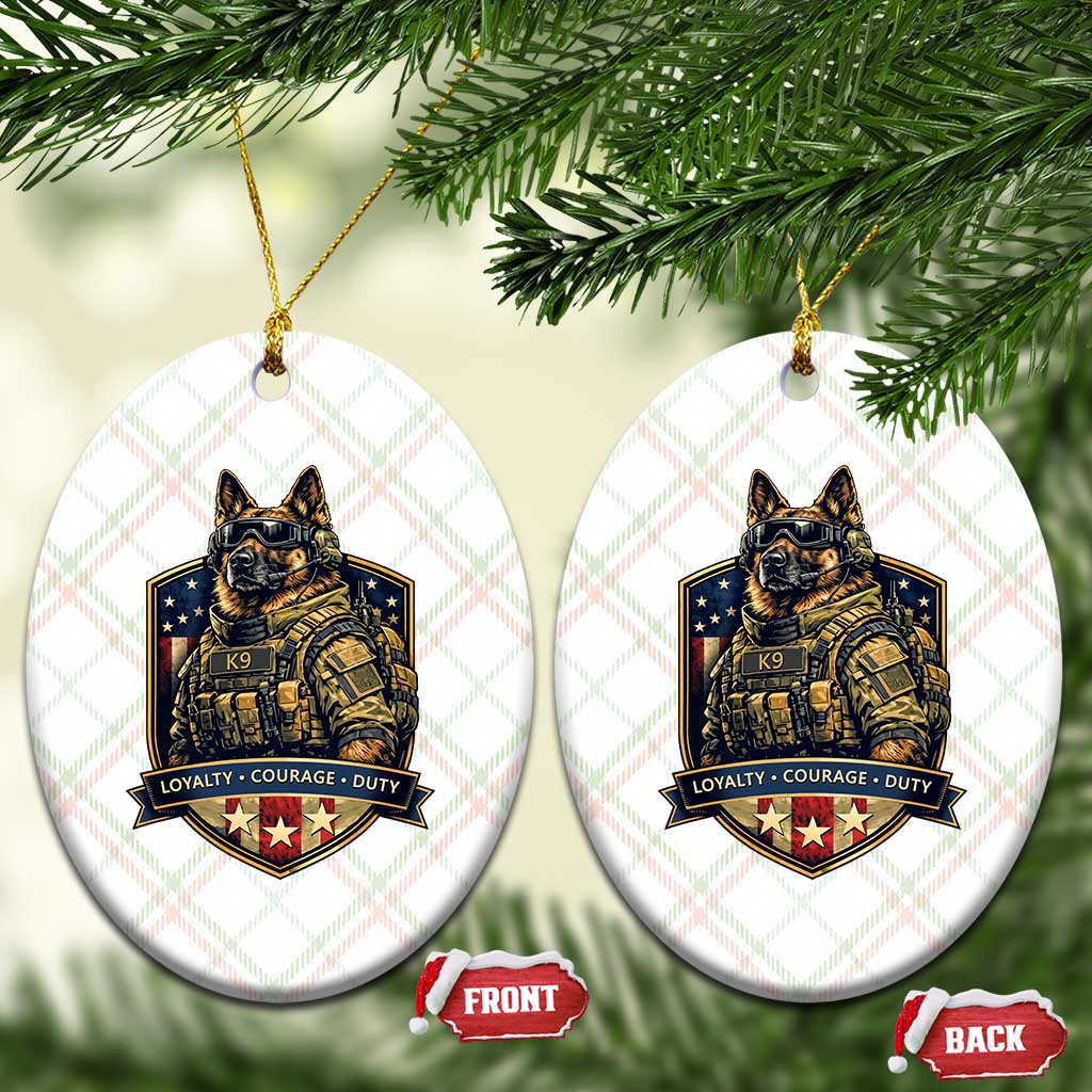 Tactical K9 German Shepherd Dog Ceramic Ornament Loyalty Courage Duty Patriotic Flag Gift