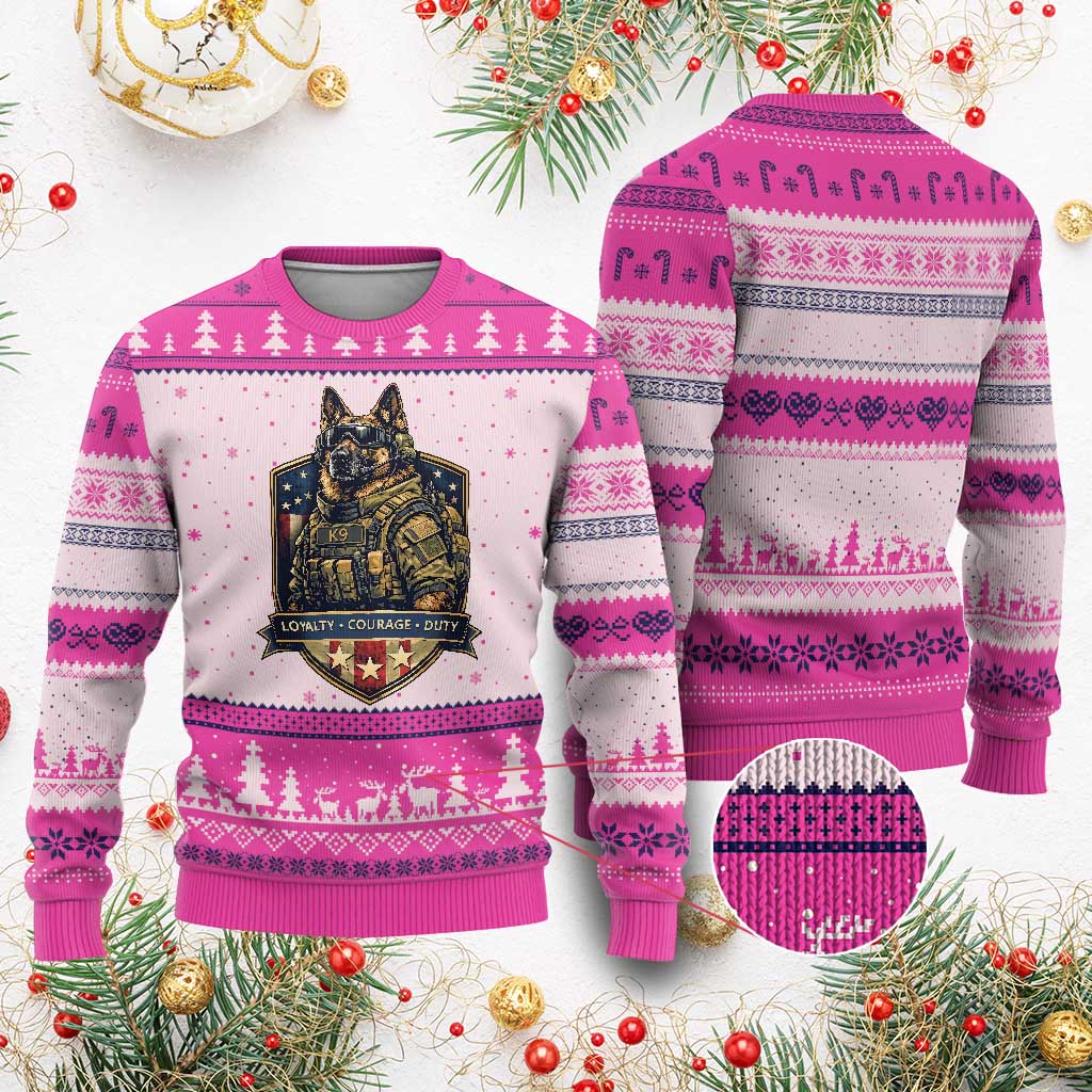 Tactical K9 German Shepherd Dog Ugly Christmas Sweater Loyalty Courage Duty Patriotic Flag Gift