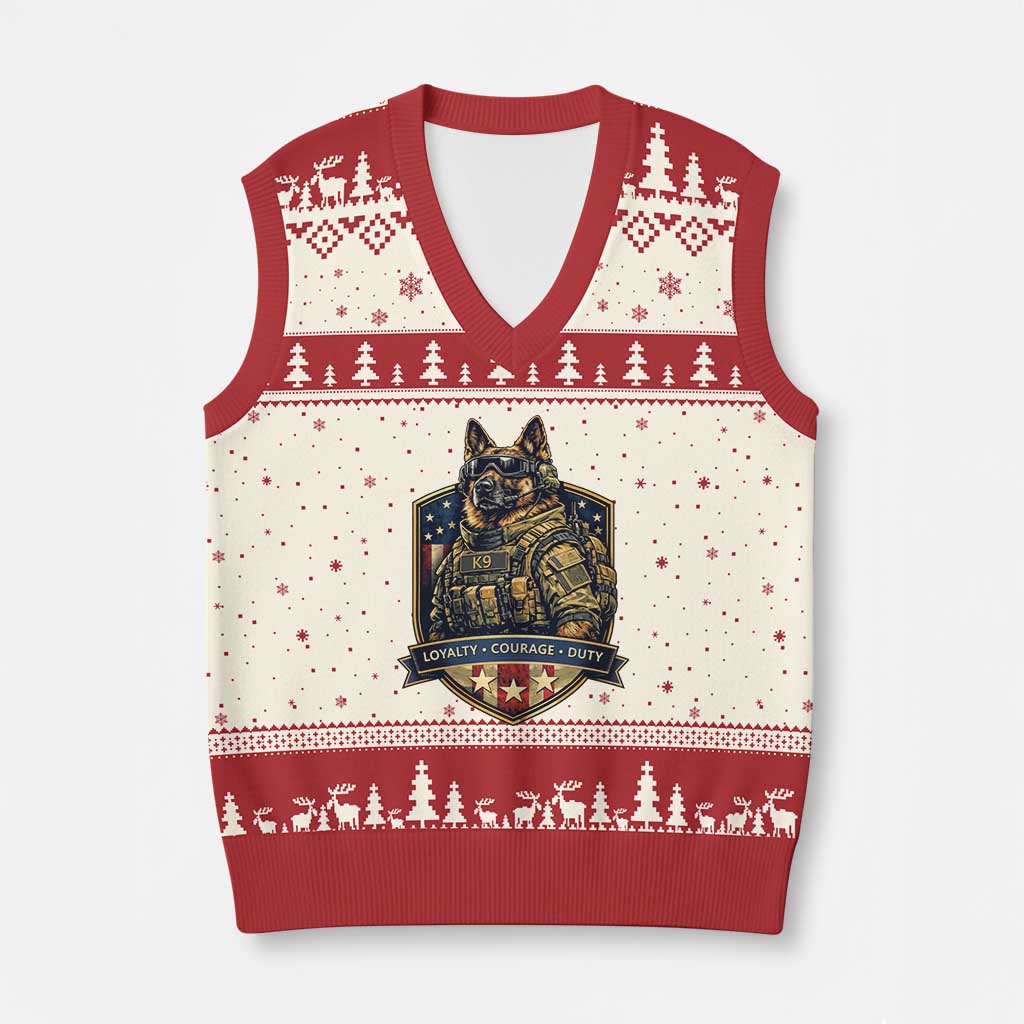 Tactical K9 German Shepherd Dog V-Neck Knit Sweater Vest Loyalty Courage Duty Patriotic Flag Gift