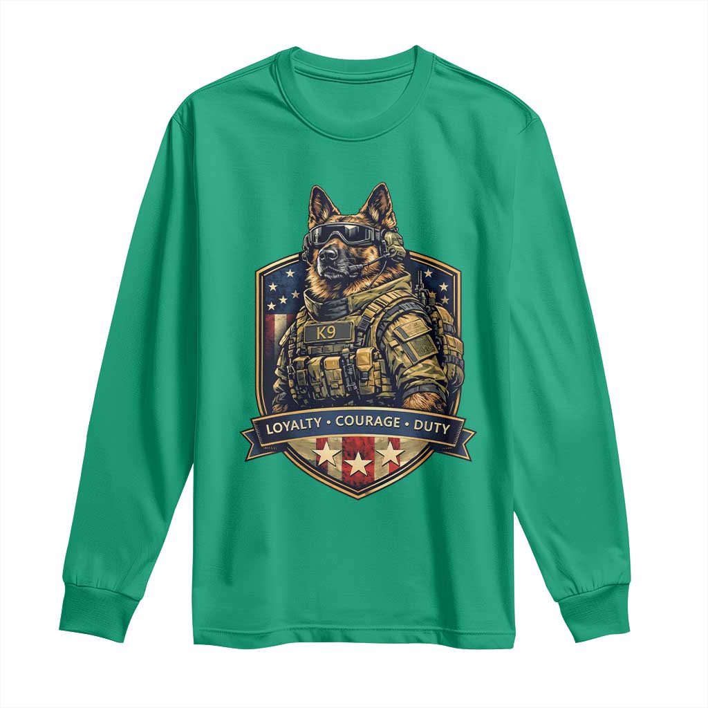 Tactical K9 German Shepherd Dog Long Sleeve Shirt Loyalty Courage Duty Patriotic Flag Gift