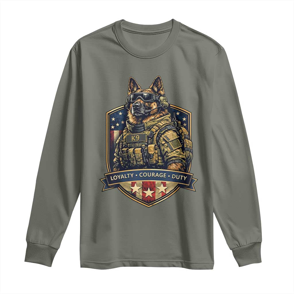 Tactical K9 German Shepherd Dog Long Sleeve Shirt Loyalty Courage Duty Patriotic Flag Gift