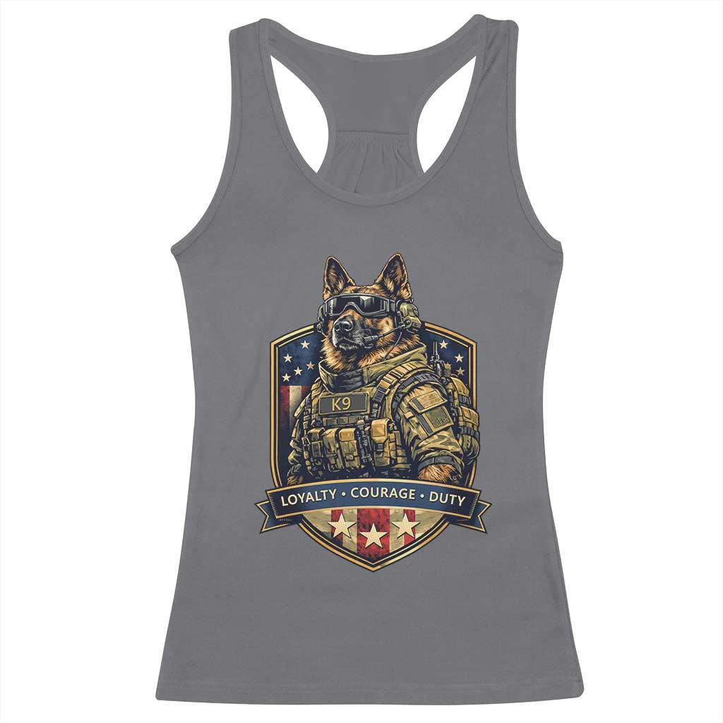 Tactical K9 German Shepherd Dog Racerback Tank Top Loyalty Courage Duty Patriotic Flag Gift