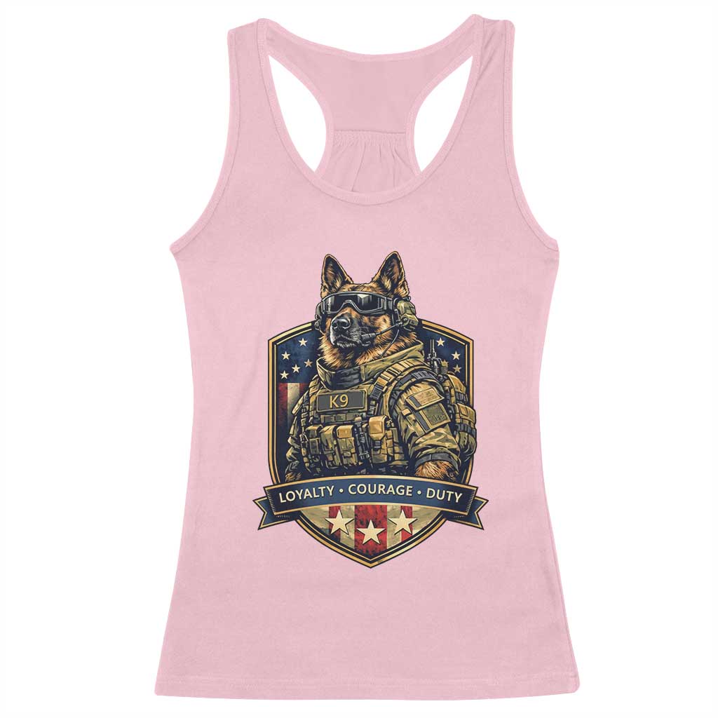 Tactical K9 German Shepherd Dog Racerback Tank Top Loyalty Courage Duty Patriotic Flag Gift