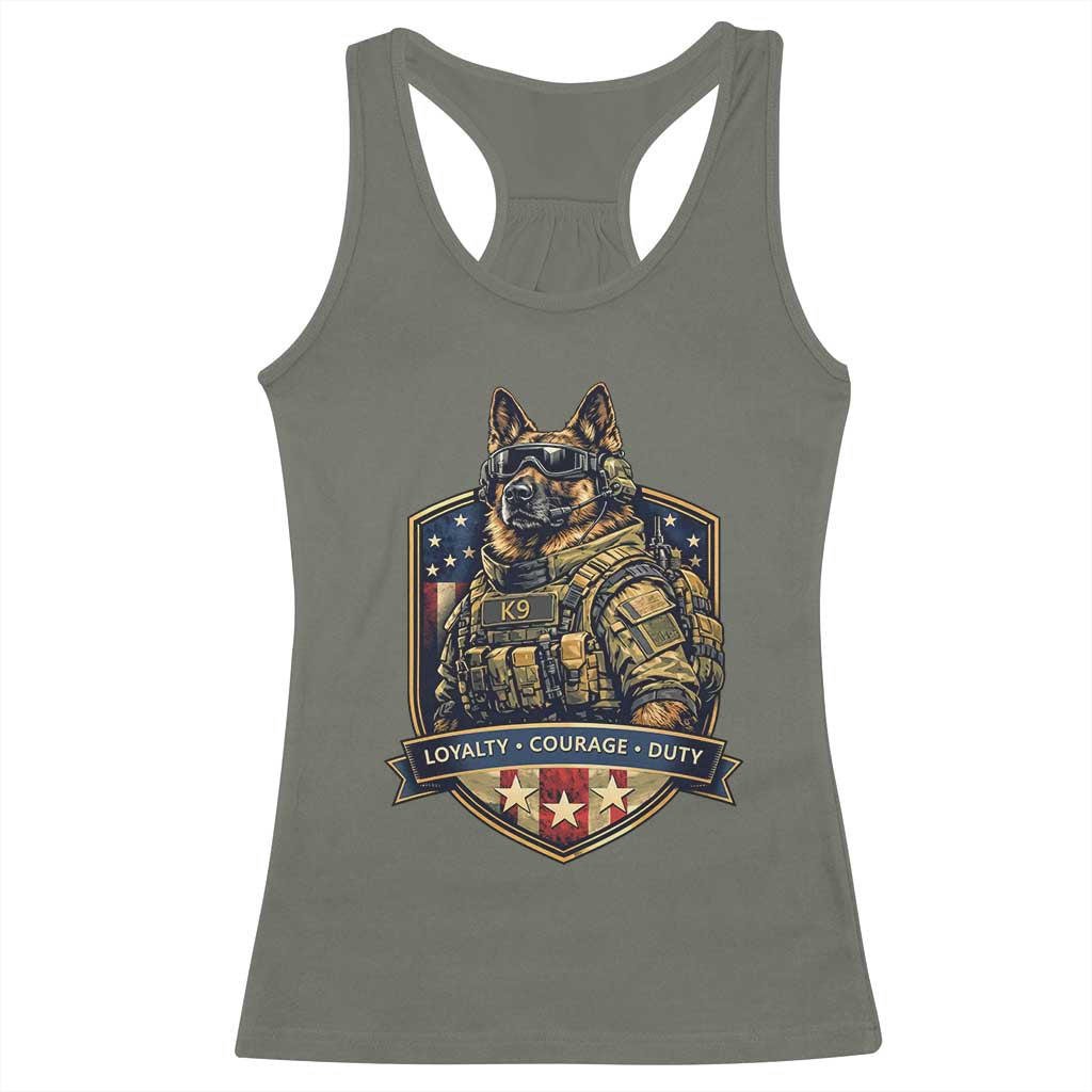 Tactical K9 German Shepherd Dog Racerback Tank Top Loyalty Courage Duty Patriotic Flag Gift