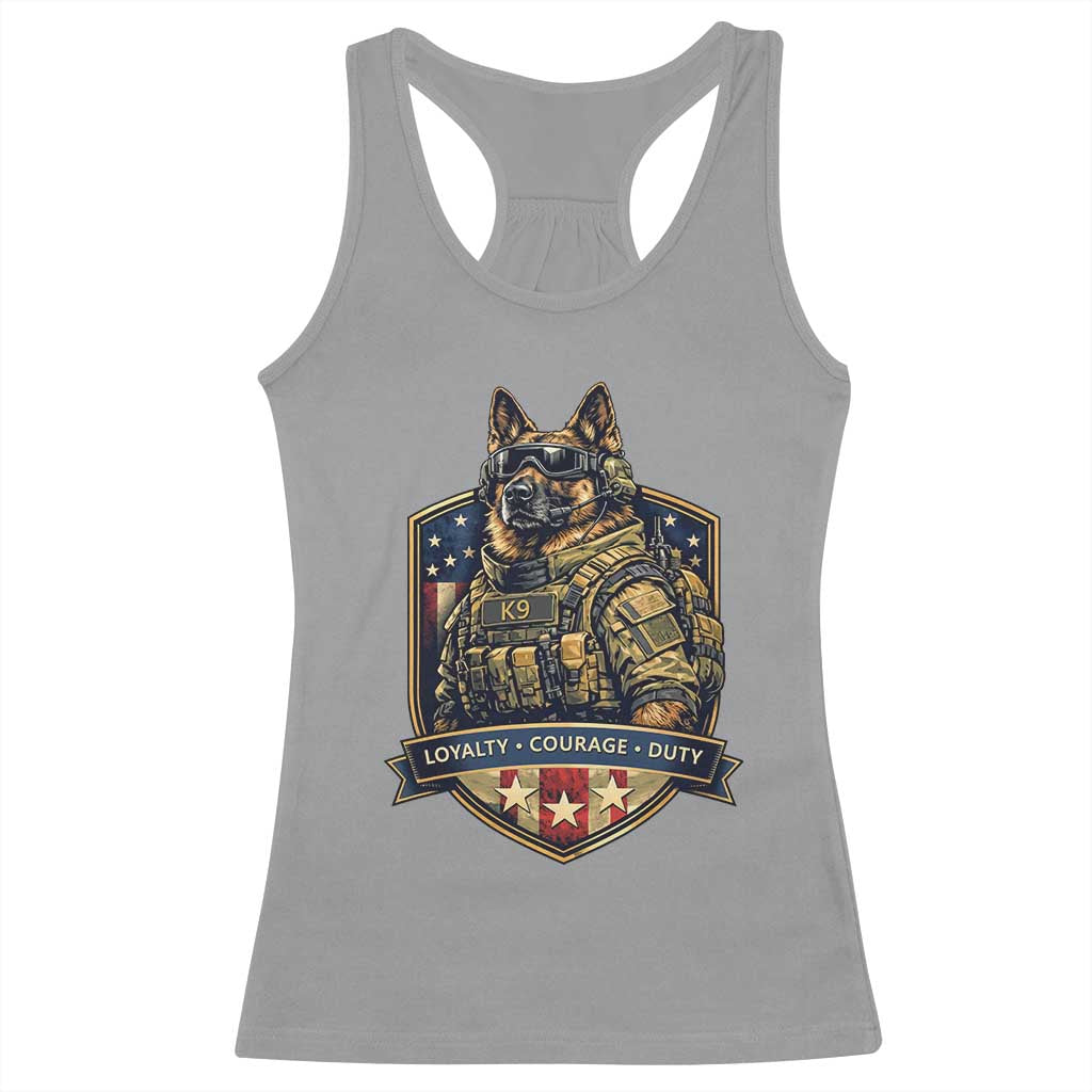 Tactical K9 German Shepherd Dog Racerback Tank Top Loyalty Courage Duty Patriotic Flag Gift