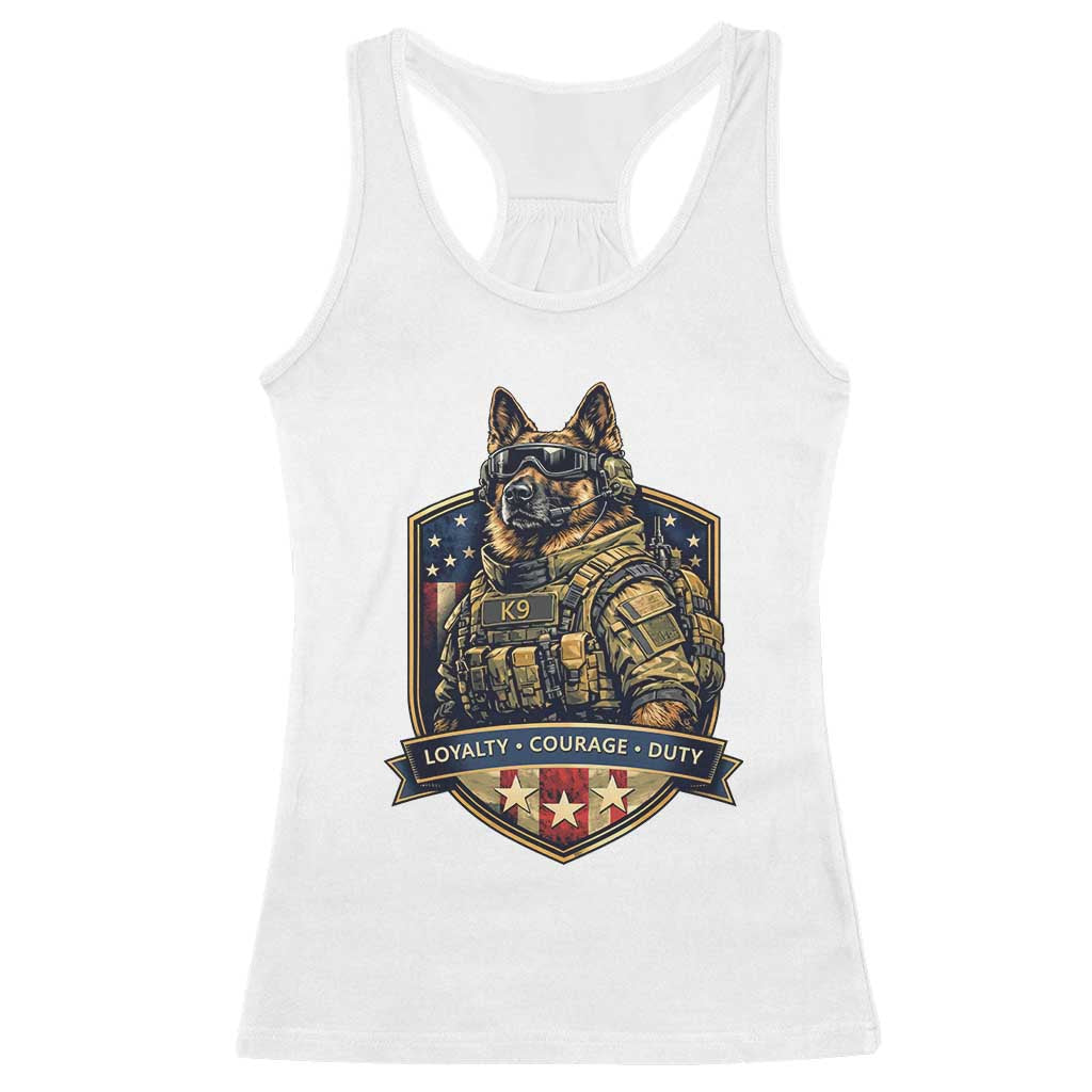 Tactical K9 German Shepherd Dog Racerback Tank Top Loyalty Courage Duty Patriotic Flag Gift