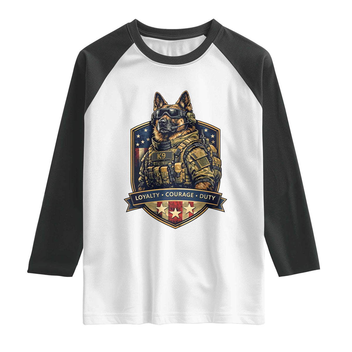 Tactical K9 German Shepherd Dog Raglan Shirt Loyalty Courage Duty Patriotic Flag Gift