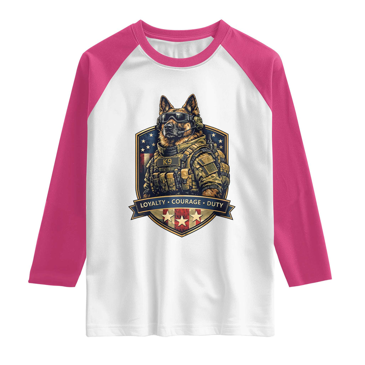 Tactical K9 German Shepherd Dog Raglan Shirt Loyalty Courage Duty Patriotic Flag Gift